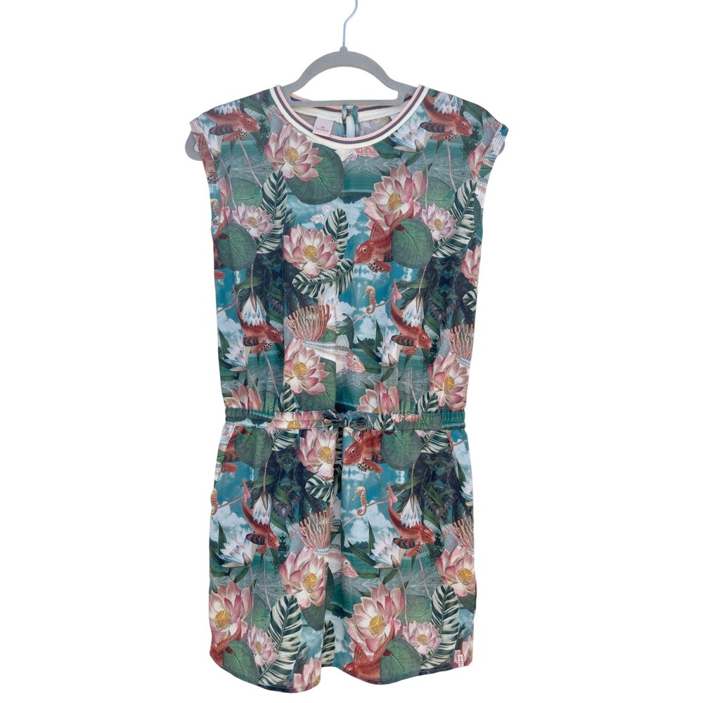 Scotch & Soda Dress Tropical Floral Fish Print Sleeveless Mini Small Pockets‎